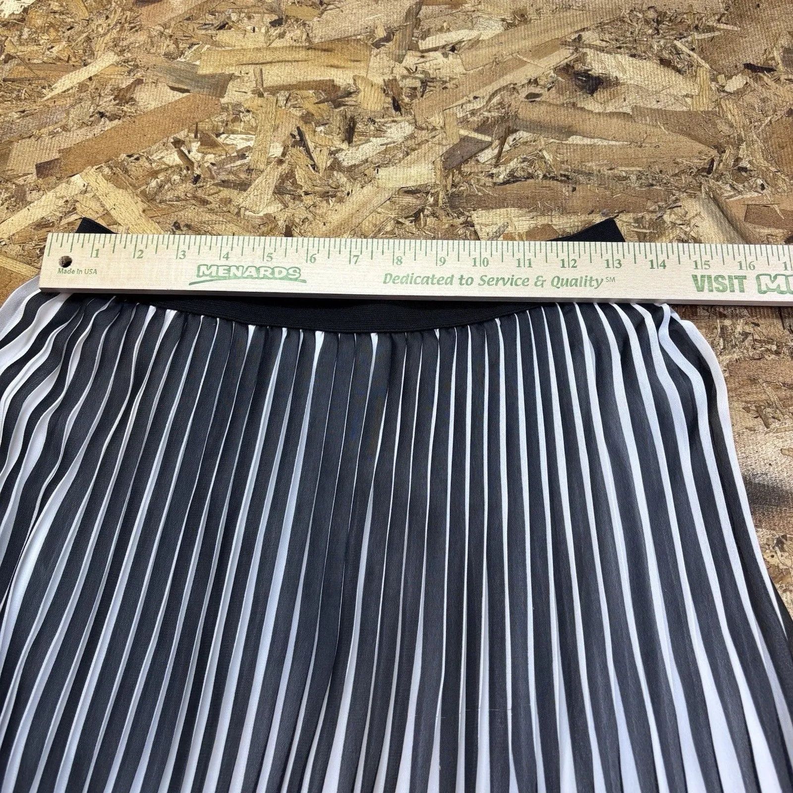 NY Collection Black & White Striped Pleated Midi Skirt Elastic Waist Size Small - Image 11