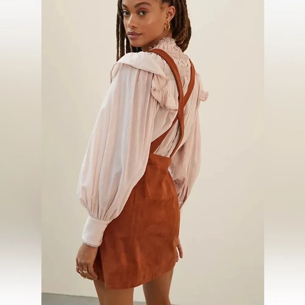 Anthropologie Faux Suede Overall Mini Dress/Pinafore W1529 Sz 8 - Image 3