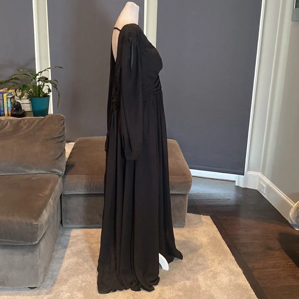 Women’s Black Full Length Chiffon V - Image 7