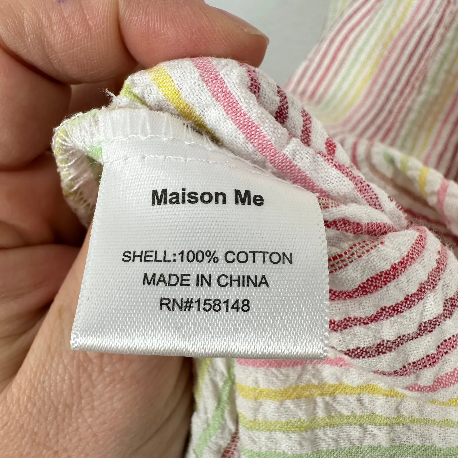 Maison Me Chrissy Dress Striped‎ Rainbow Seersucker Sundress Midi Dress Babymoon Red Size M - Image 7