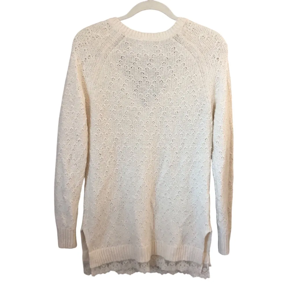 C Anthropologie Knitted & Knotted Cream Lace Bottom Hem Women’s Sweater XS - Image 5