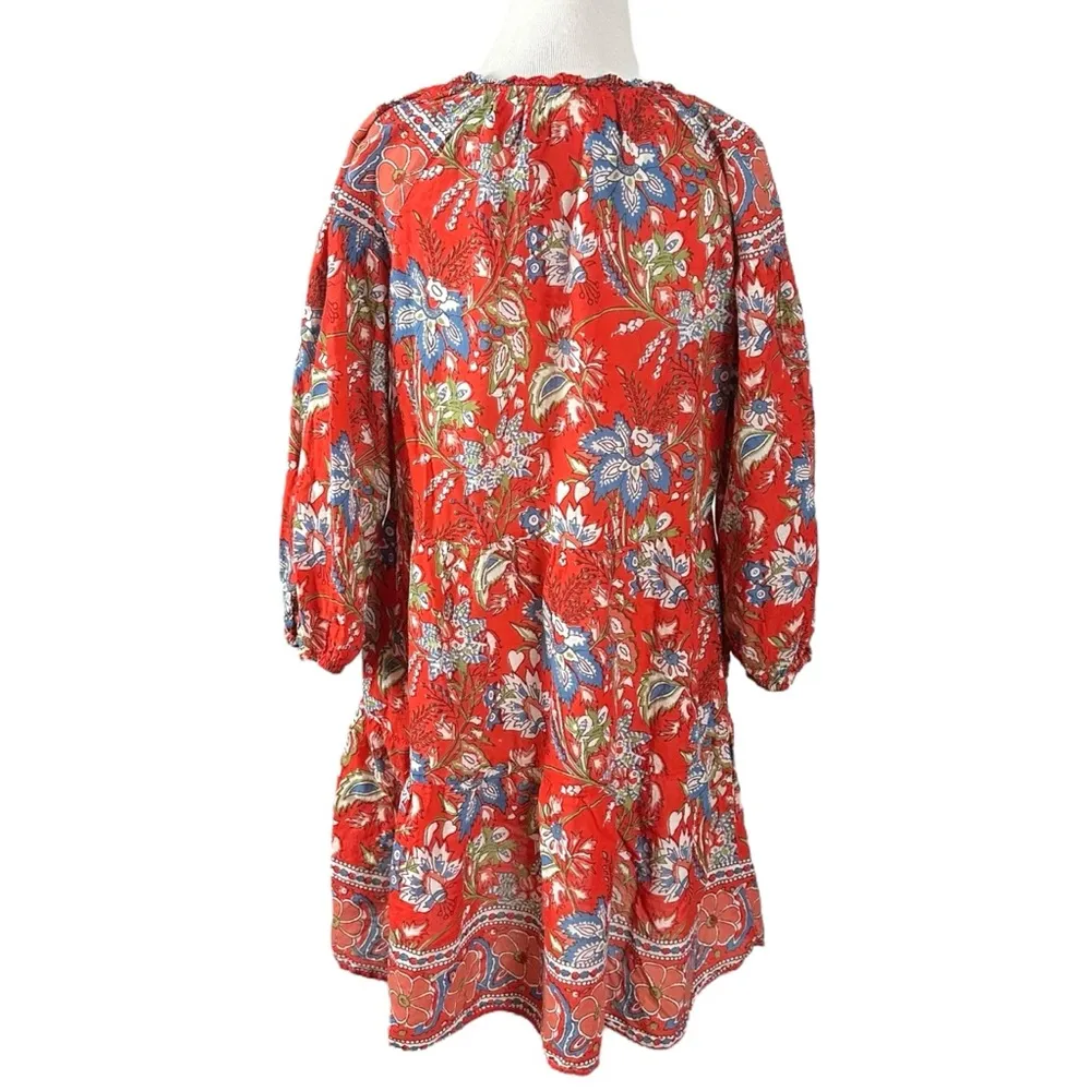 Velvet Lilah Dress in Rouge Medium Bohemian Indian Cotton 70s Floral Summer Red - Image 8