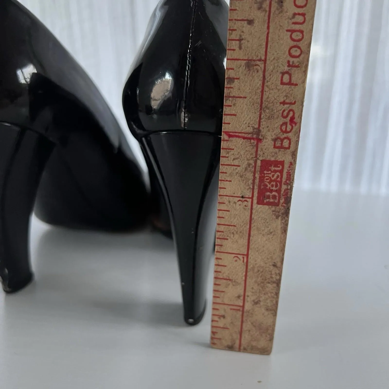 Vintage PRADA Ombré Two-Tone Patent Leather Peep Toe Heels Black Tan Block Pumps - Image 5