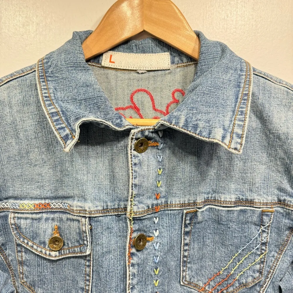 AKDMKS Embroidered Signature Logo Hip Hop Y2K Denim Jean Jacket Large - Image 3