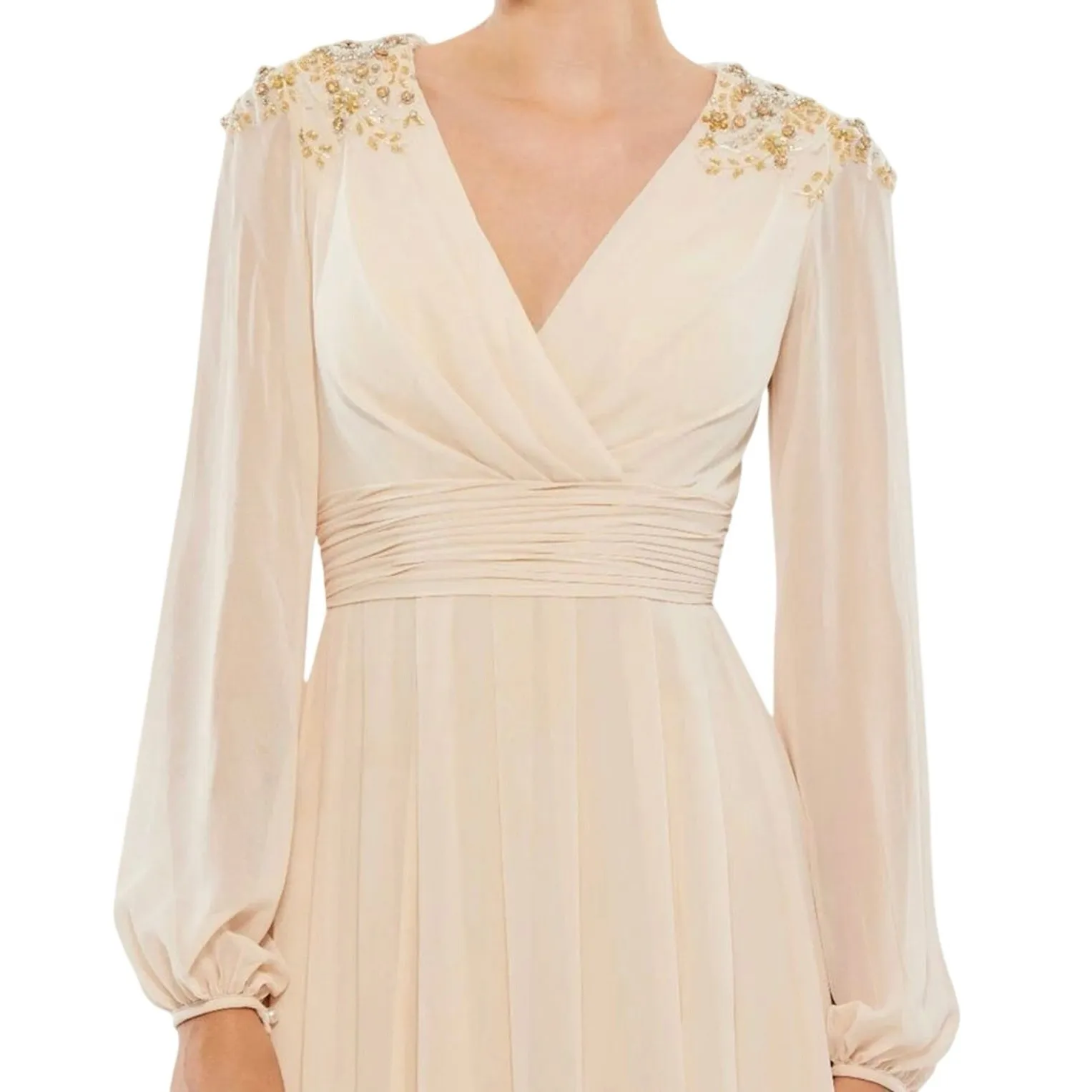 MAC DUGGAL 55694 Embellished Shoulder Blouson Sleeve Gown Sz 10 New w/ Tag $498 - Image 2