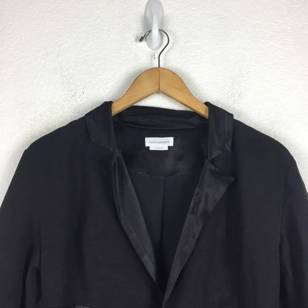 Lovers + Friends Yasmeen Black Satin Wrap Blazer Mini Dress Small - Image 5