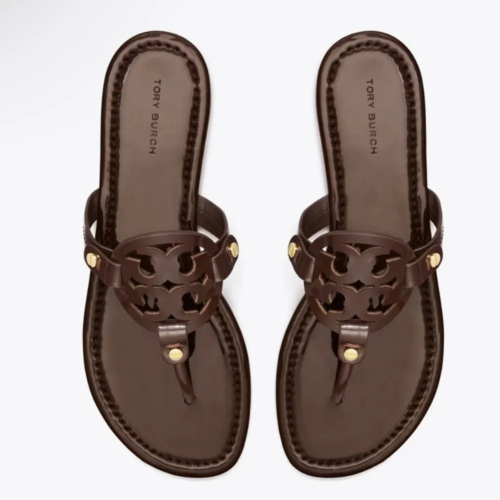 Miller Sandal Leather Chocolate Dark Brown Size 6.5 M Large Logo - Image 3