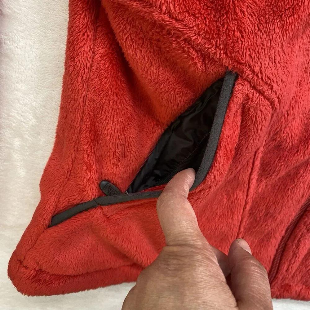 The North Face Fleece Hoodie Hood Jacket Womens M Denali Red Dark‎ Grey - Image 2