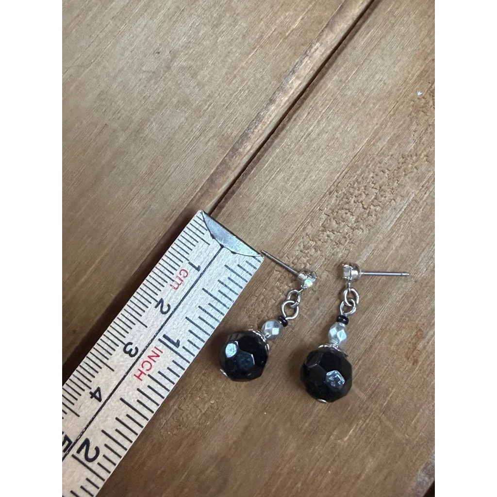 Black Crystal Drop Earrings With Rhinestone Accents In Gift Box - Image 3