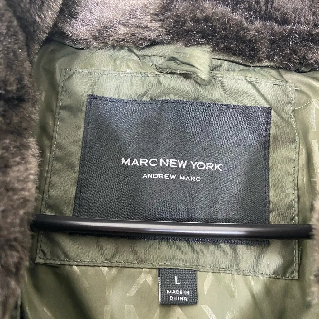 Marc New‎ York Andrew Marc men’s dark green faux fur puffer down filled jacket L - Image 3