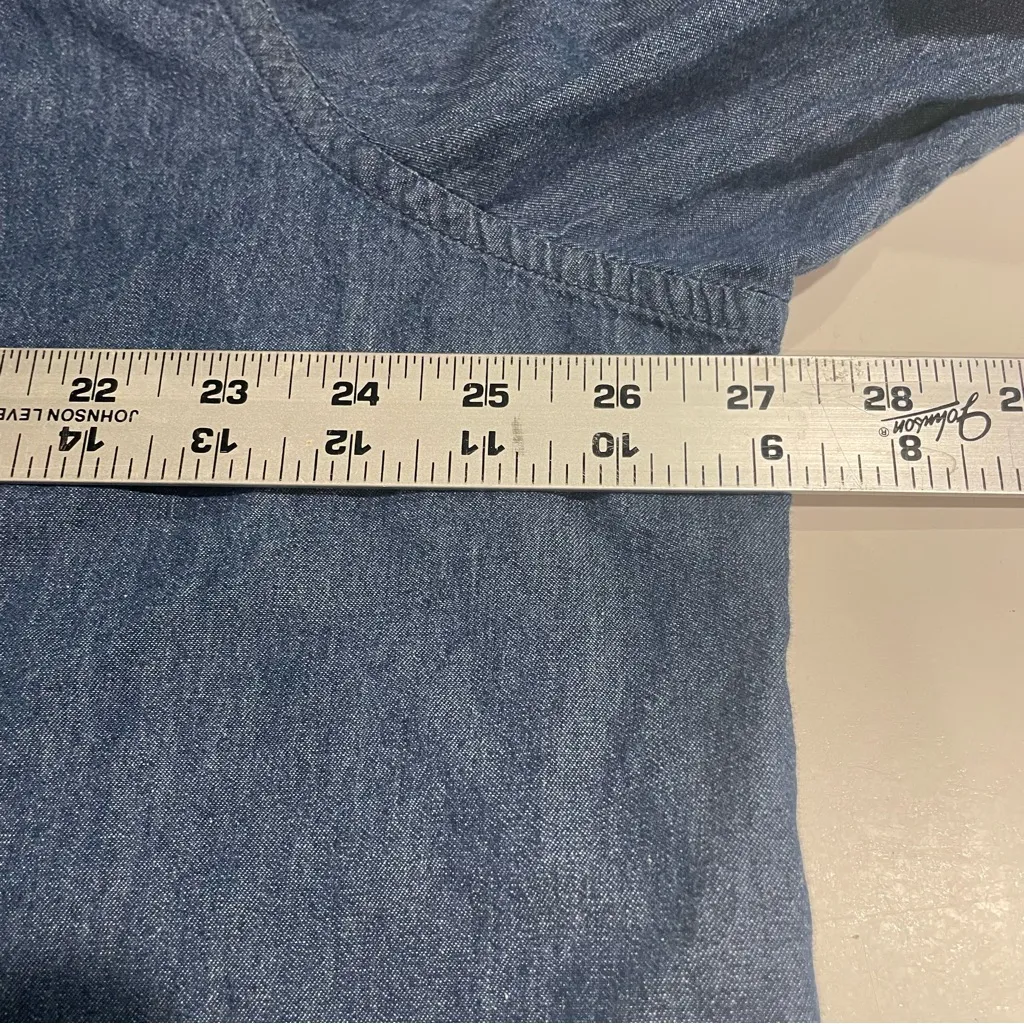 Woman Within 2x Denim Button Up Shirt Collared Neck 3/4 Sleeve Cotton Blue - Image 8