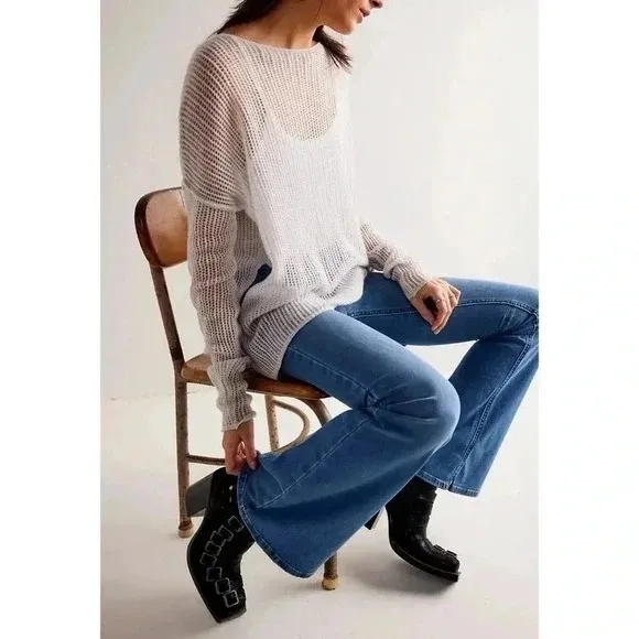 Free People Blue Flare Pull On Jeans Size 25 - Image 2