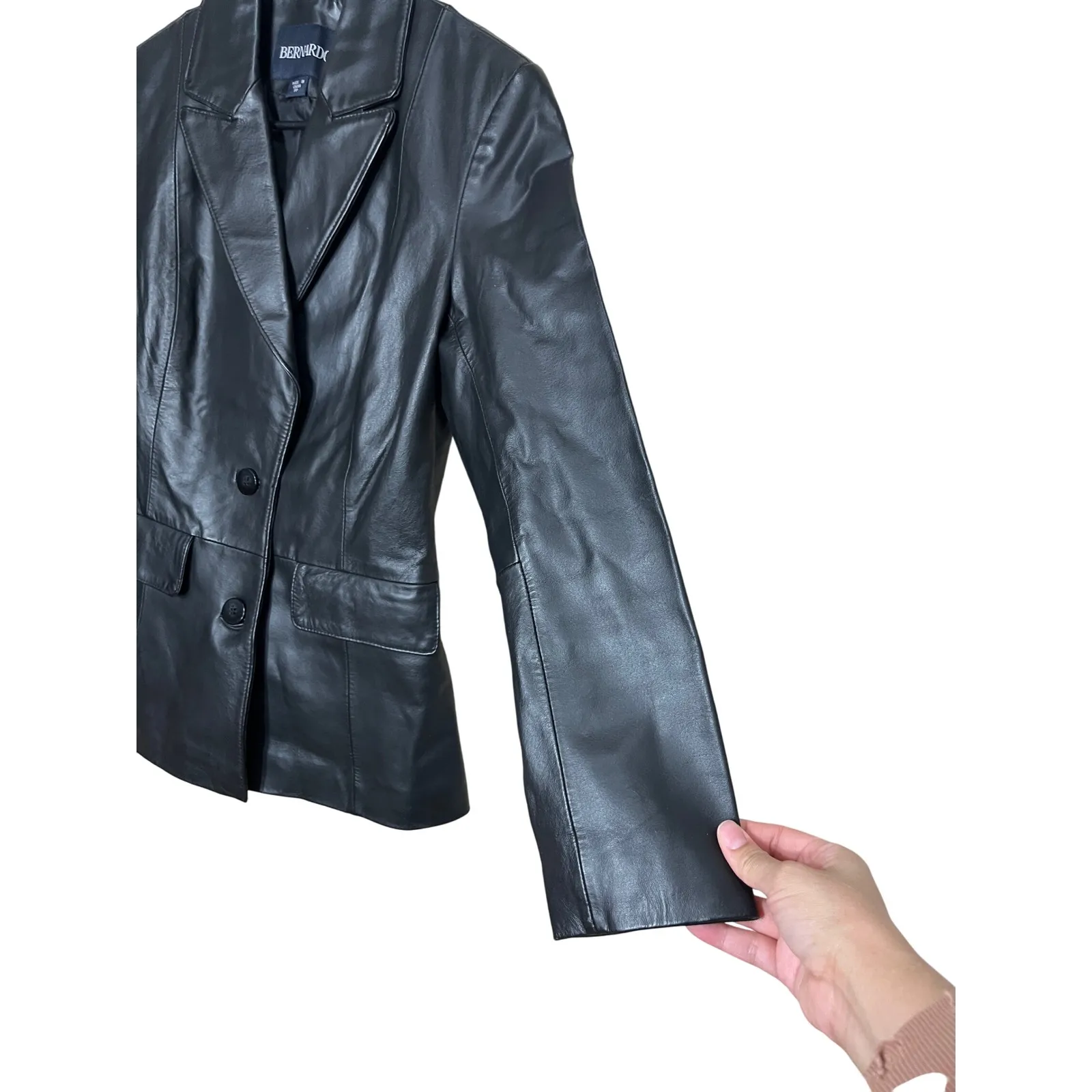 BERNARDO Womens Black Genuine Leather Double Breasted Jacket‎ Size PP - Image 4