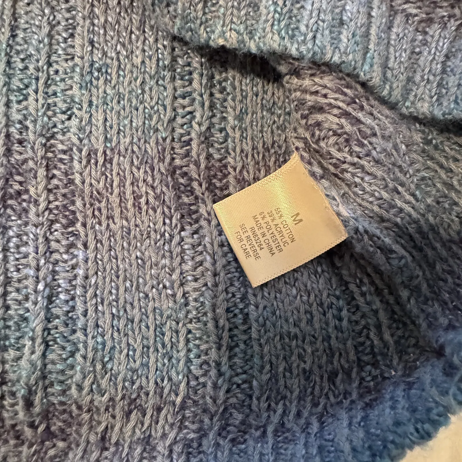 Dressbarn Blue Cable Knit Sweater Short Sleeve Blue Ombre sz M square neck - Image 4