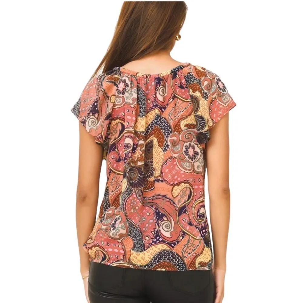 NWT‎ A.L.C. June Top Size 10 Blouse Rosewine Midnight Paisley 100% Silk - Image 2