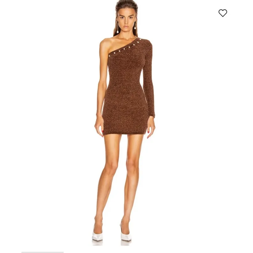 Staud Lindsey Dress Mocha off shoulder long sleeve dress pearl beaded collar NWT - Image 4