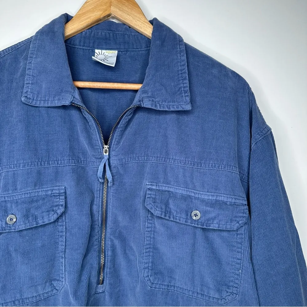 Aerie Blue Corduroy Half Zip Pullover Shacket Shirt Size Large - Image 5
