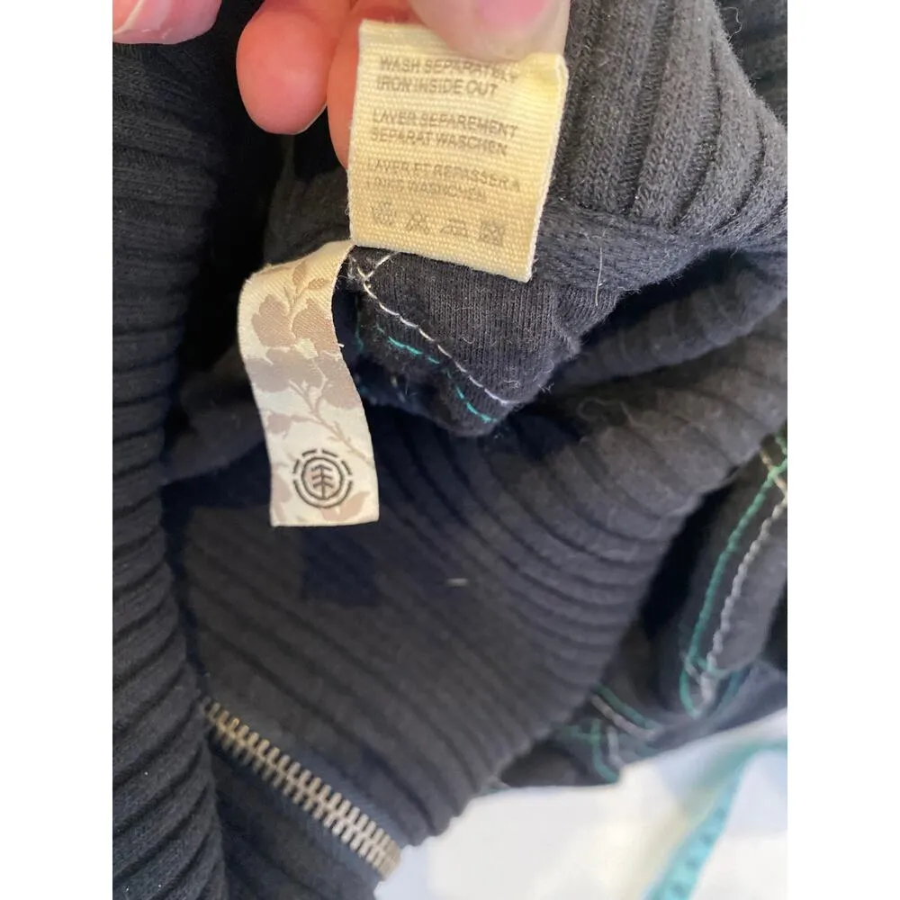 Element Sweatshirt Zipper Cardigan Sweater/Sweatshirt Sz M Ribbed Turtleneck Black Size M - Image 9