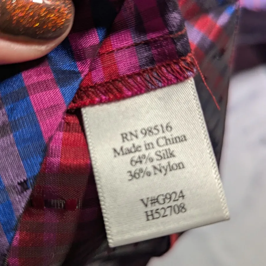 Vtg Y2K Coldwater Creek Bright Fuchsia Pink Purple Zip Front Silk Blend Top P XL Size undefined - Image 6