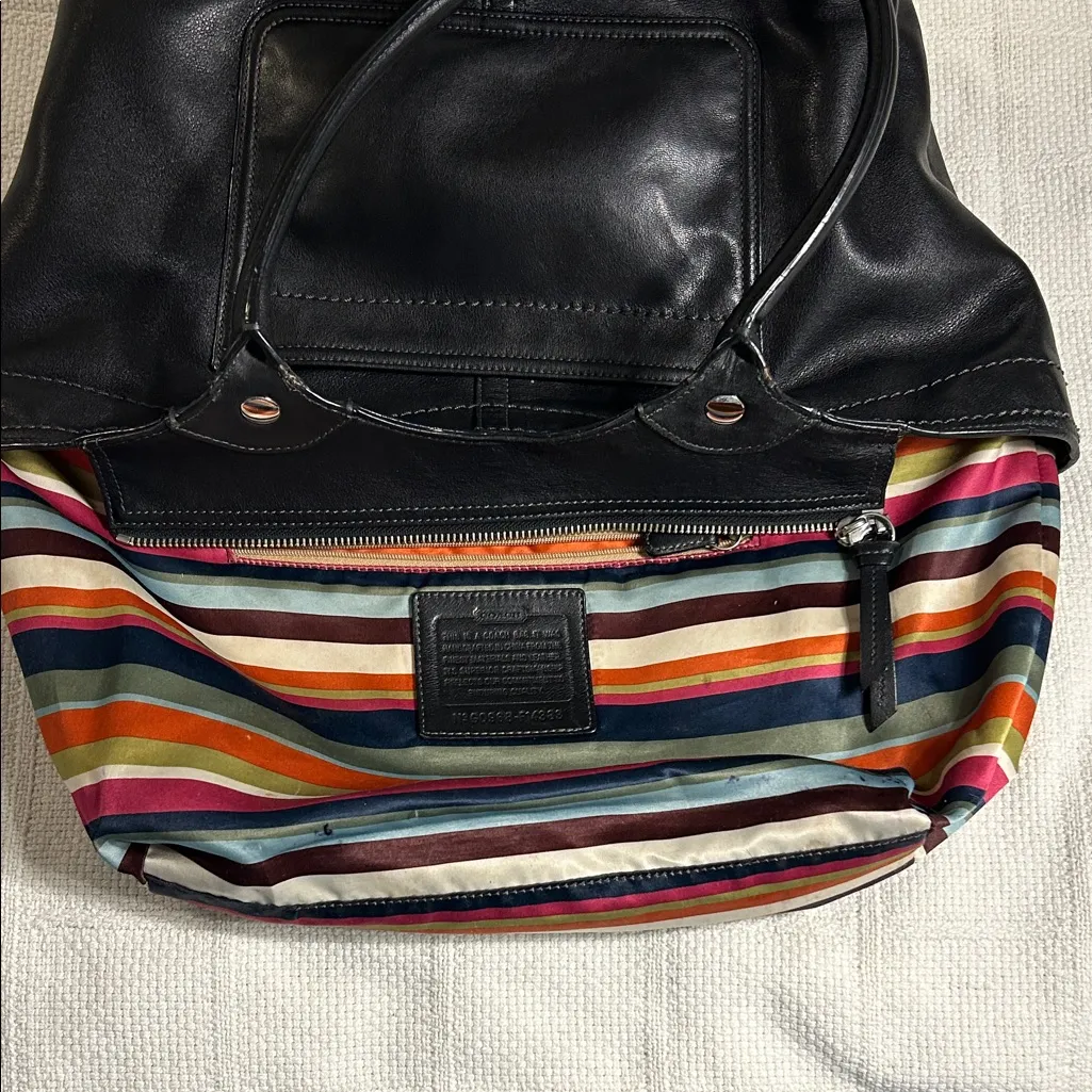 Coach F14383 Bleeker Black Leather Tote with Colorful Striped Interior - Image 9