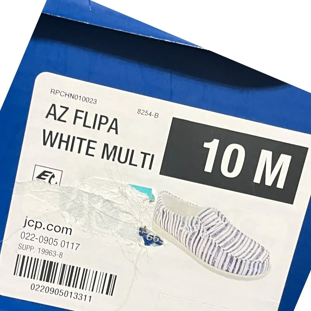 NEW Arizona Jean Co AZ Flipa Loafer SHOES Womens 10M Gray Stripe White Slip Ons - Image 6