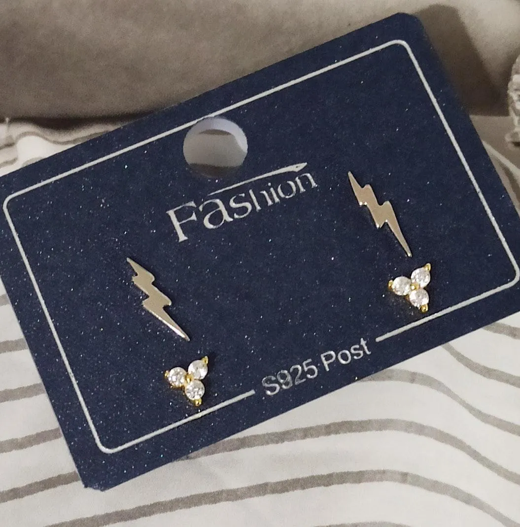Set Of 2 Pair Lighting Stud & Trio Triangle Cluster Stud Earrings - Image 5