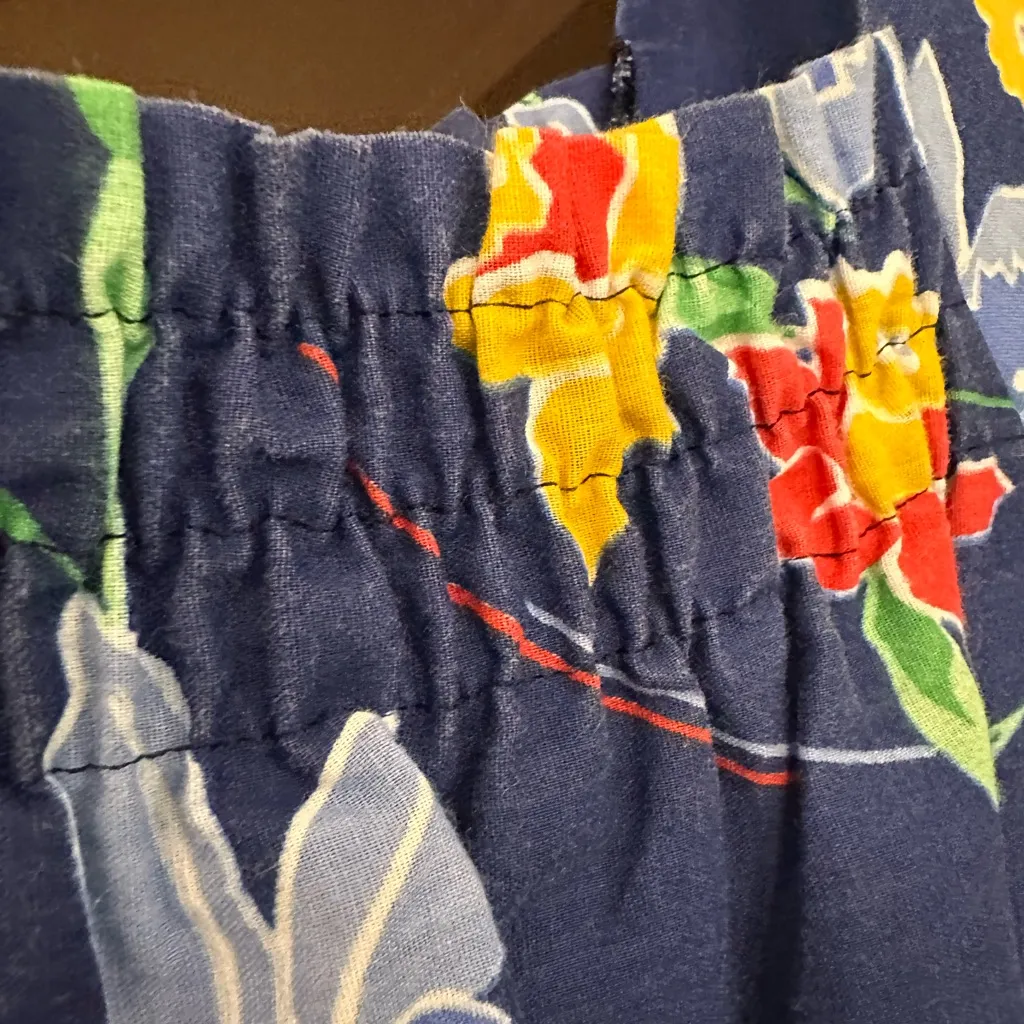 Vintage Smocked Cotton Floral Sun Dress Sz L Blue Size L - Image 3