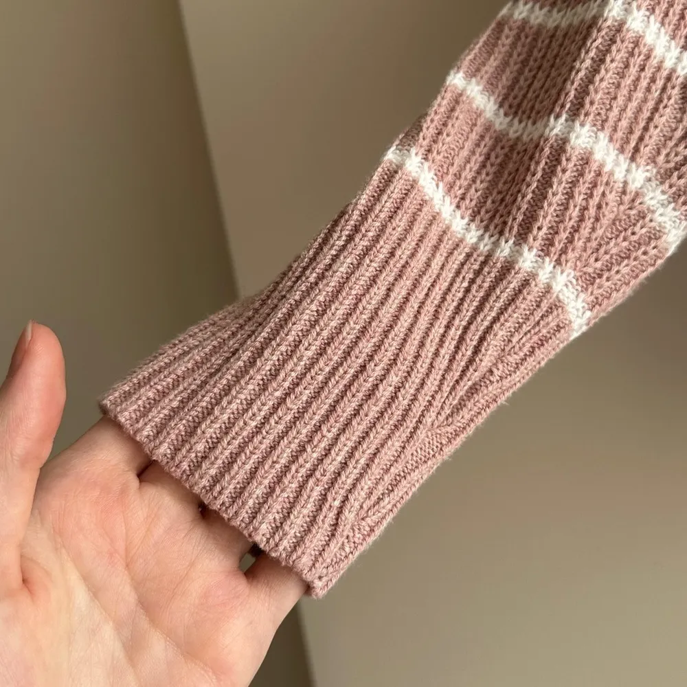 Rachel Zoe Light Pink and White Striped Ribbed Quarter-Zip Sweater, Size Small - Image 6