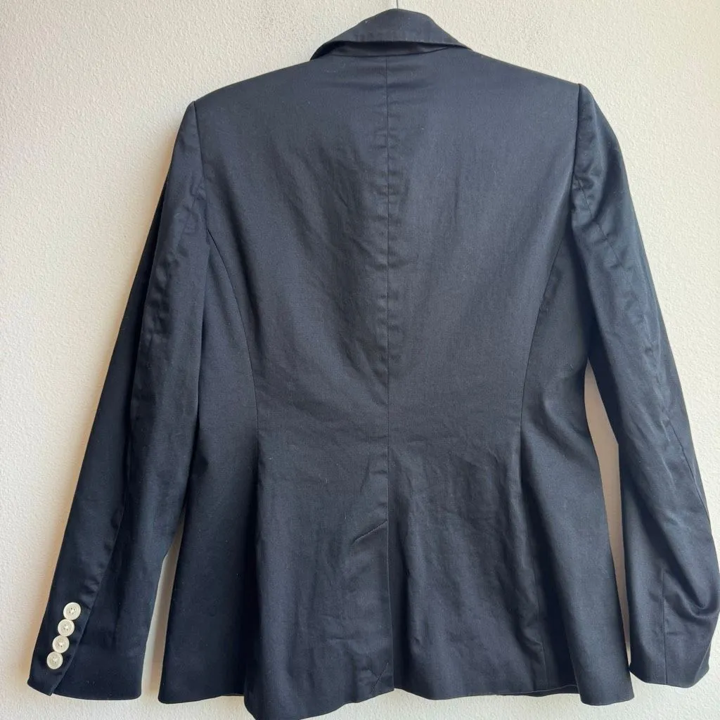 Ralph Lauren Black Monogram Crest Preppy Two Button Blazer Size 4 Small Cotton - Image 4