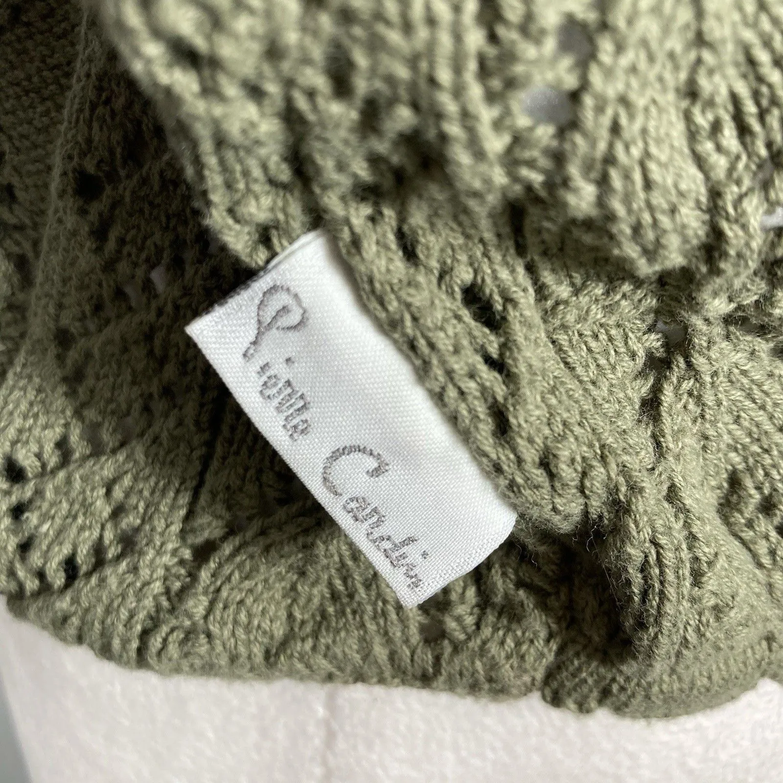 Vintage Pierre Cardin Crochet Vest Sz M Boho Cottagecore Neutral Khaki Green USA - Image 6