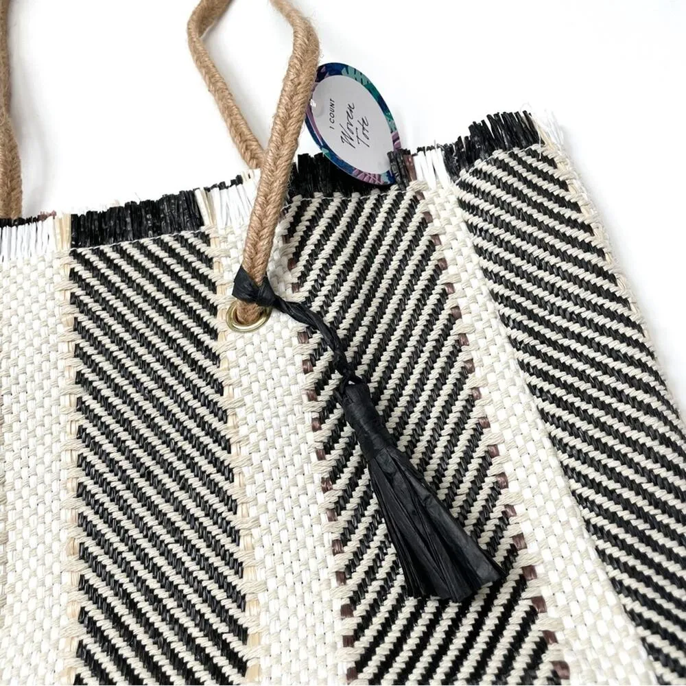 Woven tote bag with small zipper bag boho Black - Image 7