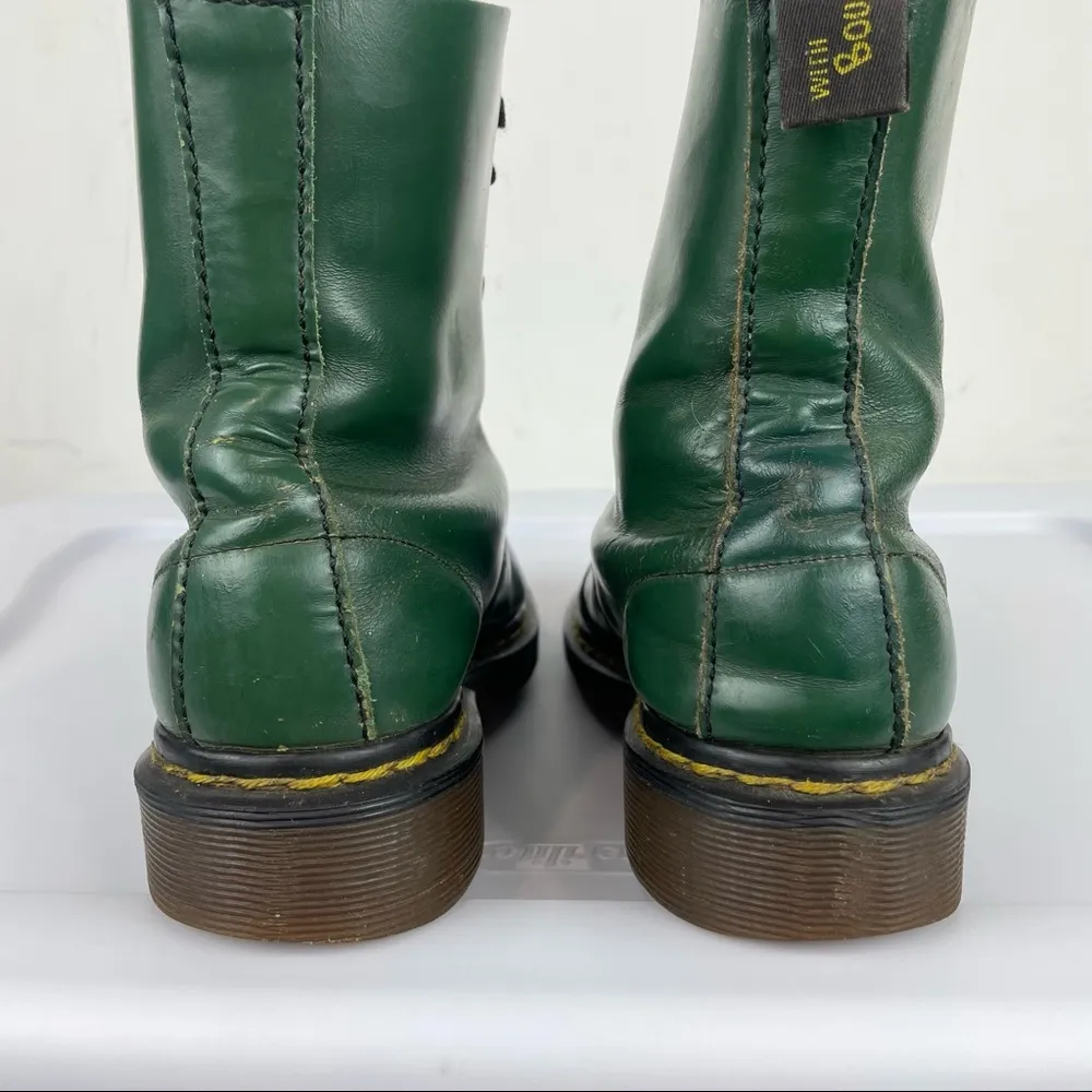 Vtg Doc Martens Made in England Forest Green Combat Boots Sz 5 UK Grunge - Image 11