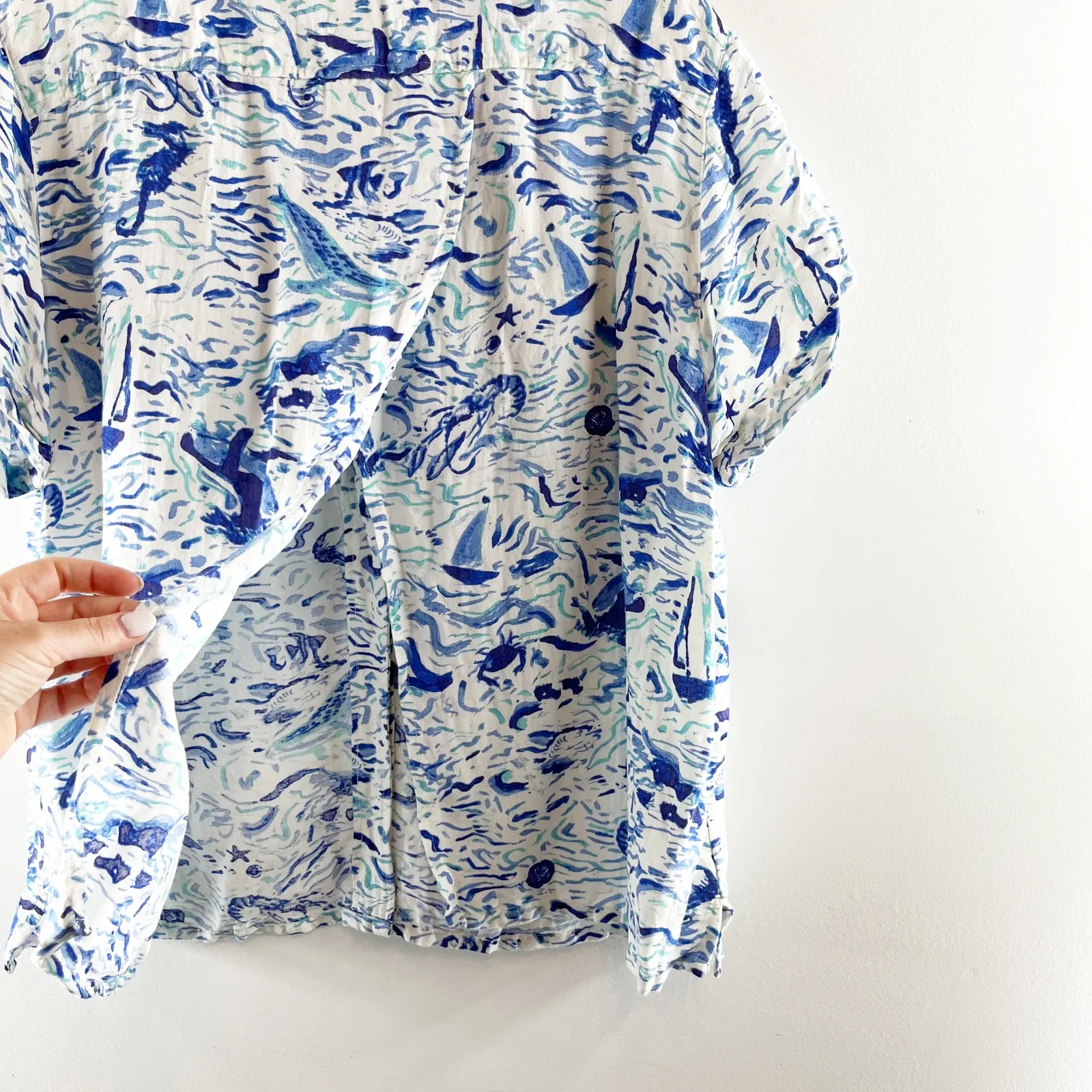 Maeve Anthropologie Short Sleeve Linen Blend Surf Shirt Blue XL - Image 4