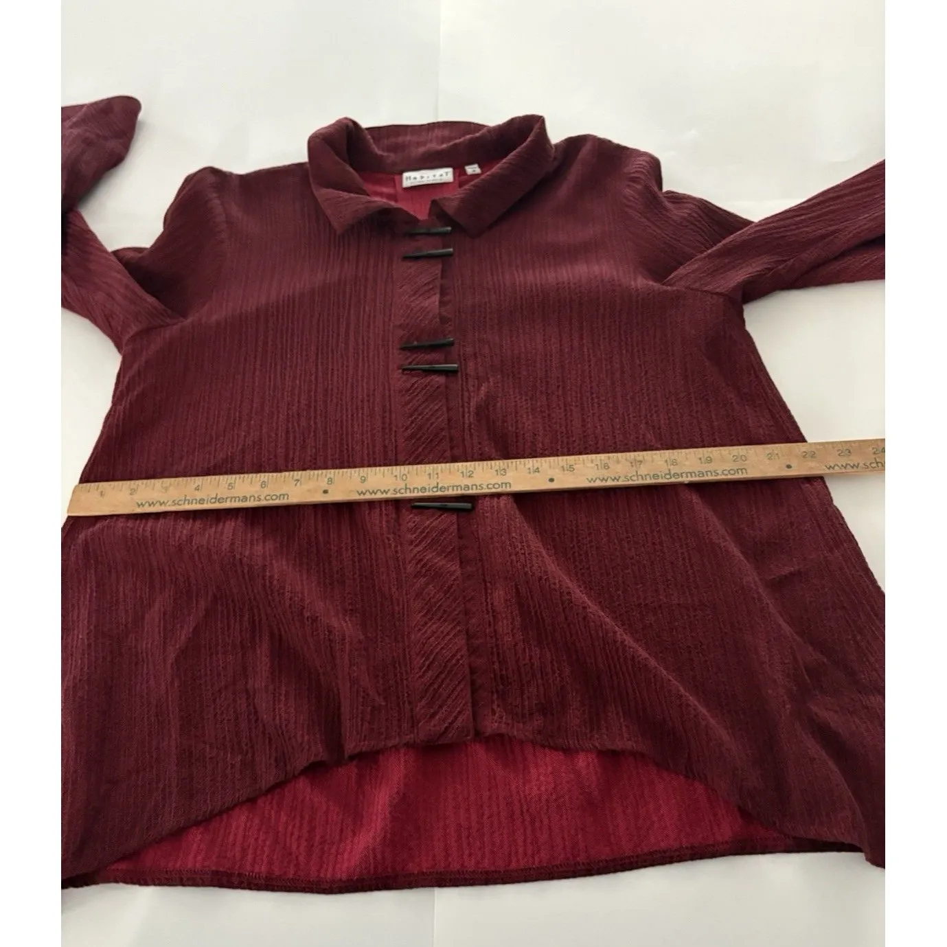 Habitat Seersucker Swing Top Size M Burgundy Elongated Buttons Lightweight Artsy - Image 11