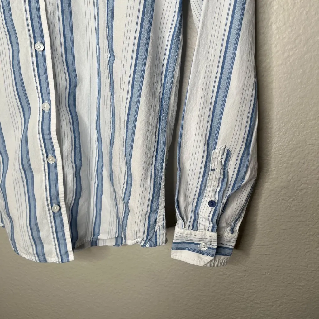 Massimo Dutti Womens Blue Striped Euro Summer Button-Down Shirt Size 4 - Image 3