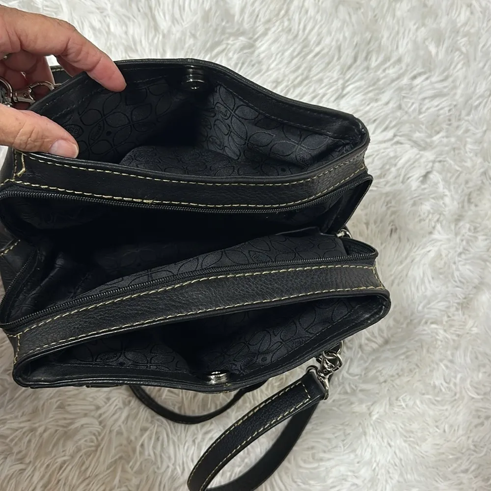 Fossil  Black Pebble Leather Stitches Medium Shoulder Satchel HandBag Purse EUC. - Image 8