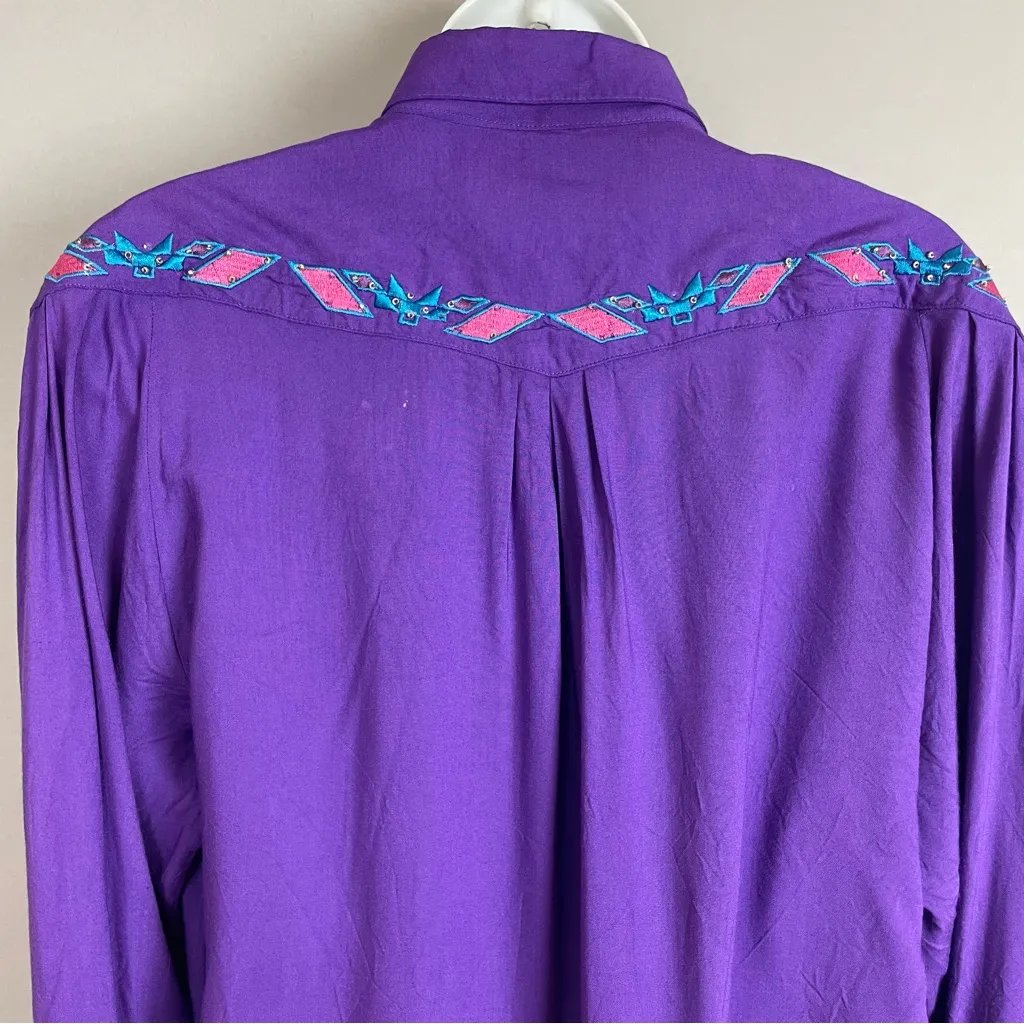 Vintage Wrangler Top Western Embroidery Purple Medium‎ Women Shirt Cowgirl Retro - Image 9