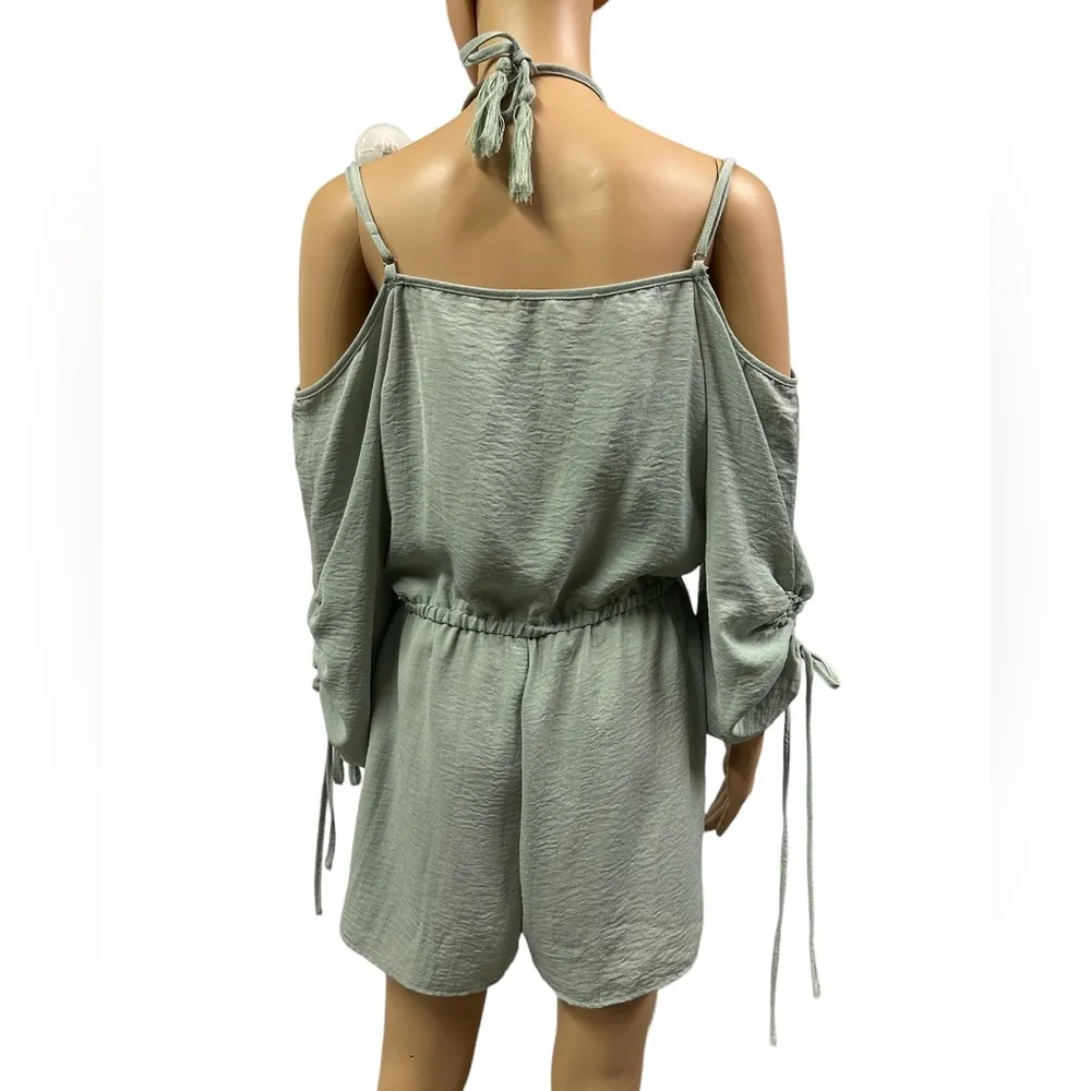 Jealous Tomato Light Green Cold Shoulder Shorts Romper Juniors Large - Image 5