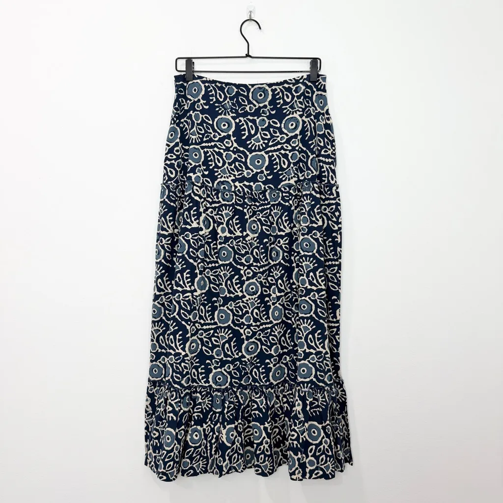Luna Moon Batik Floral Tiered Maxi Skirt Boho Festival Hippie Artsy NWT Medium Blue - Image 2