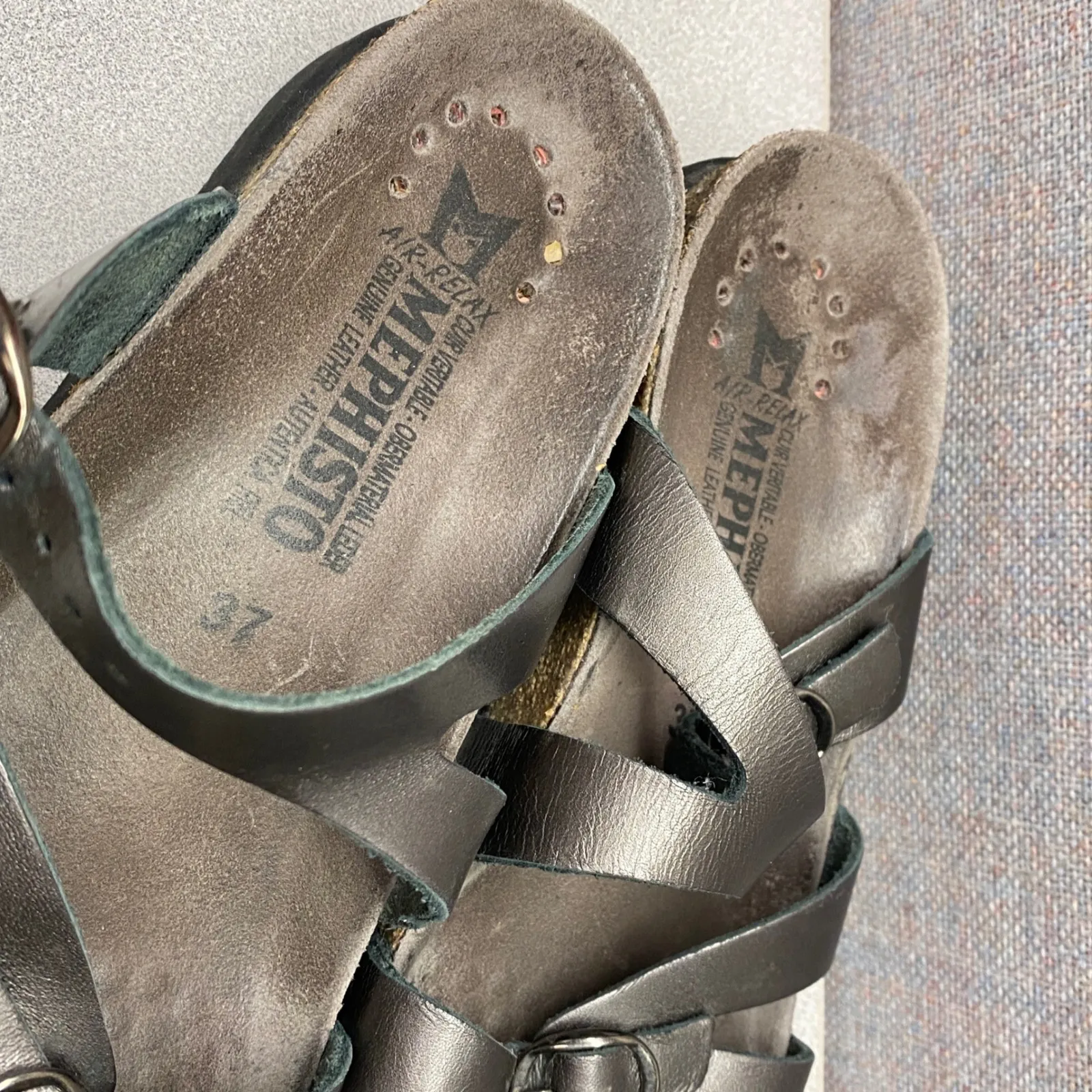 MEPHISTO Women's Size 37 7 Metallic Bronze Leather Sandals Cork Footbed Comfort Silver - Image 5