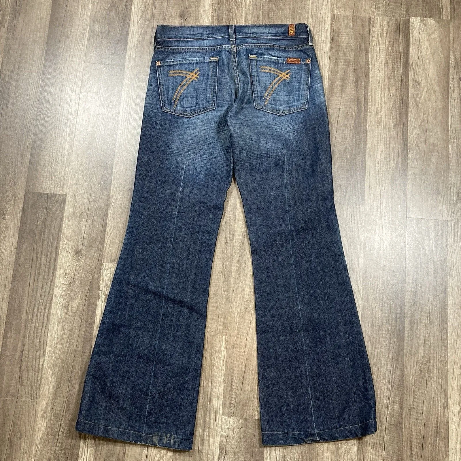 7 For All Mankind Dojo 28 Flare Trouser Blue Denim Jeans 30 x 31 U115B019U-019U - Image 5