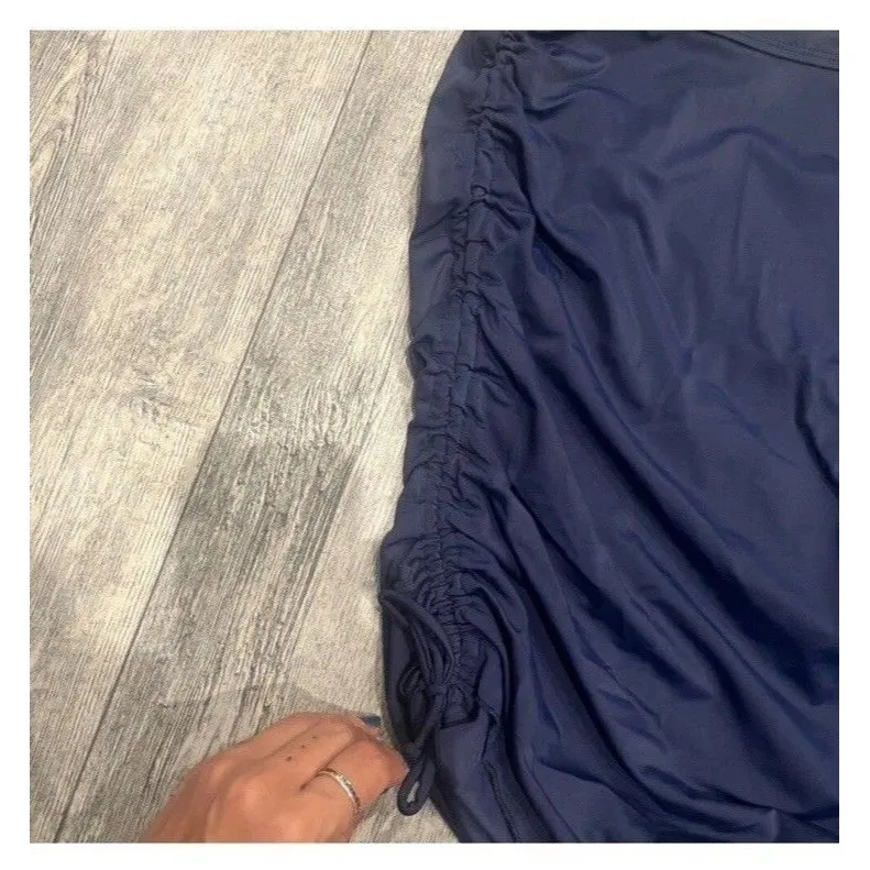 Navy Blue Floral Womens Bathing Suit Top is 4XL Bottom is 22W Skirt Tankini Size 4X - Image 9