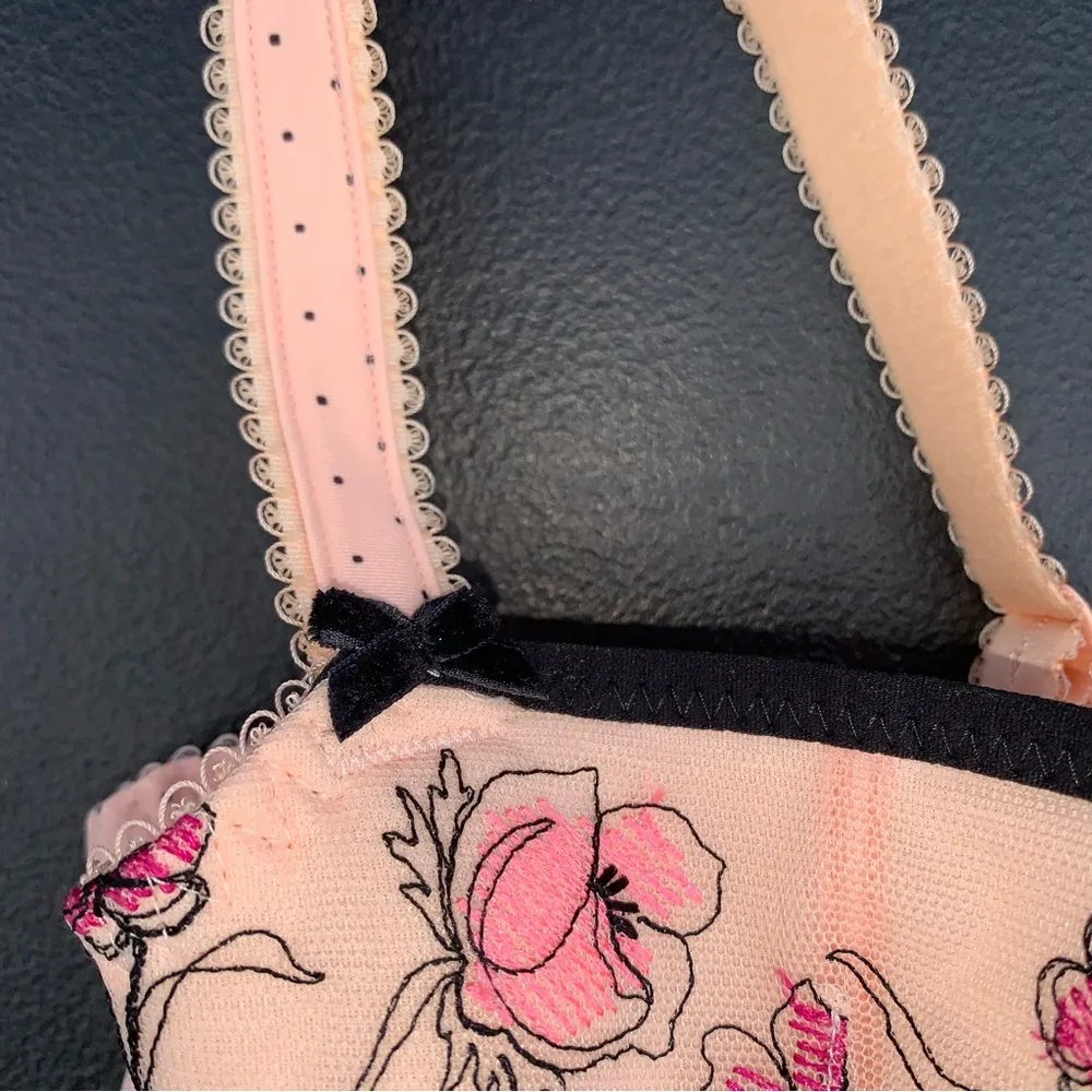 Freya Floral Lace Bra Size 36DDD/ 36F with Black bow and colorful embroidery Purple - Image 6