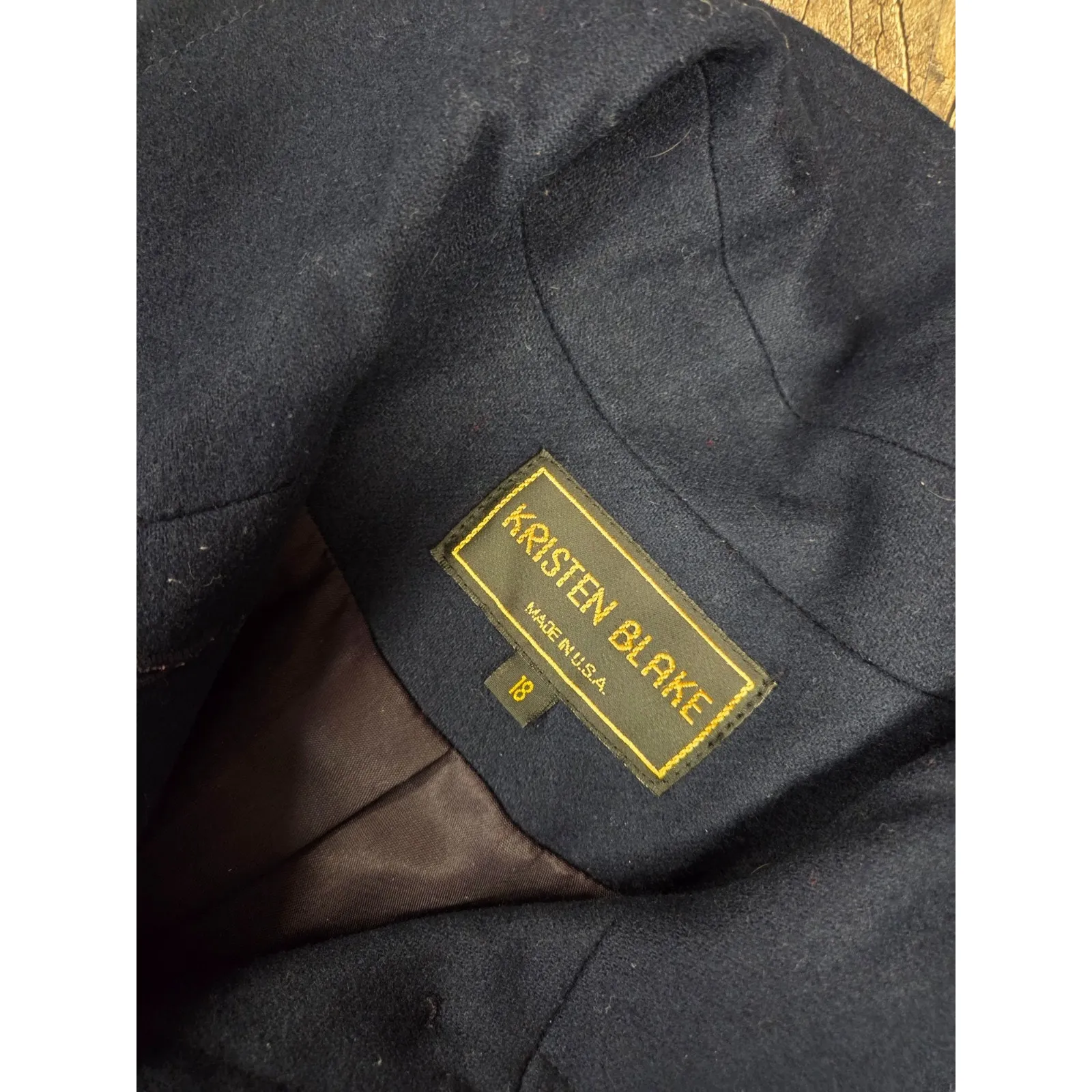 Kristen Blake Navy Blue 100% Merino Wool Trench Coat - Image 2