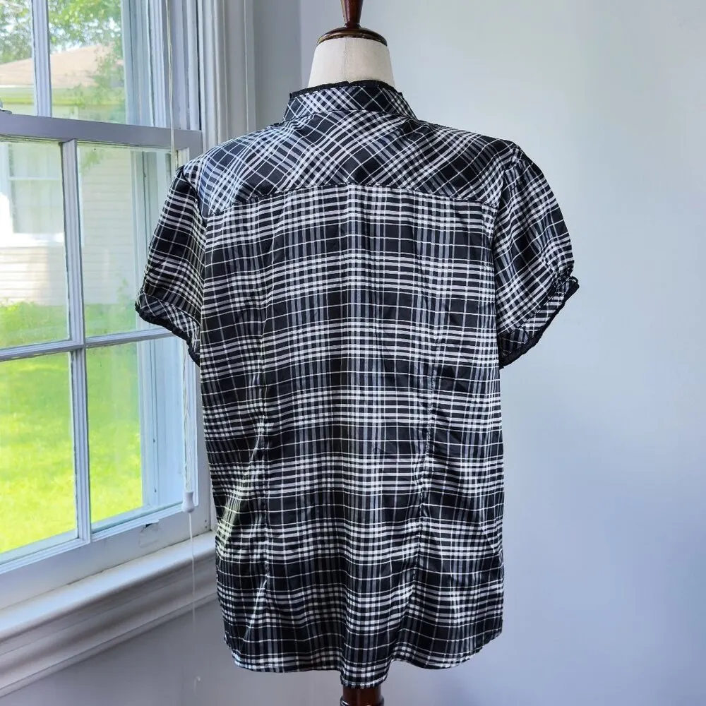 Antilia Femme Stretch Button Up Puff Sleeve Top Plus Size 3X Black and White - Image 4