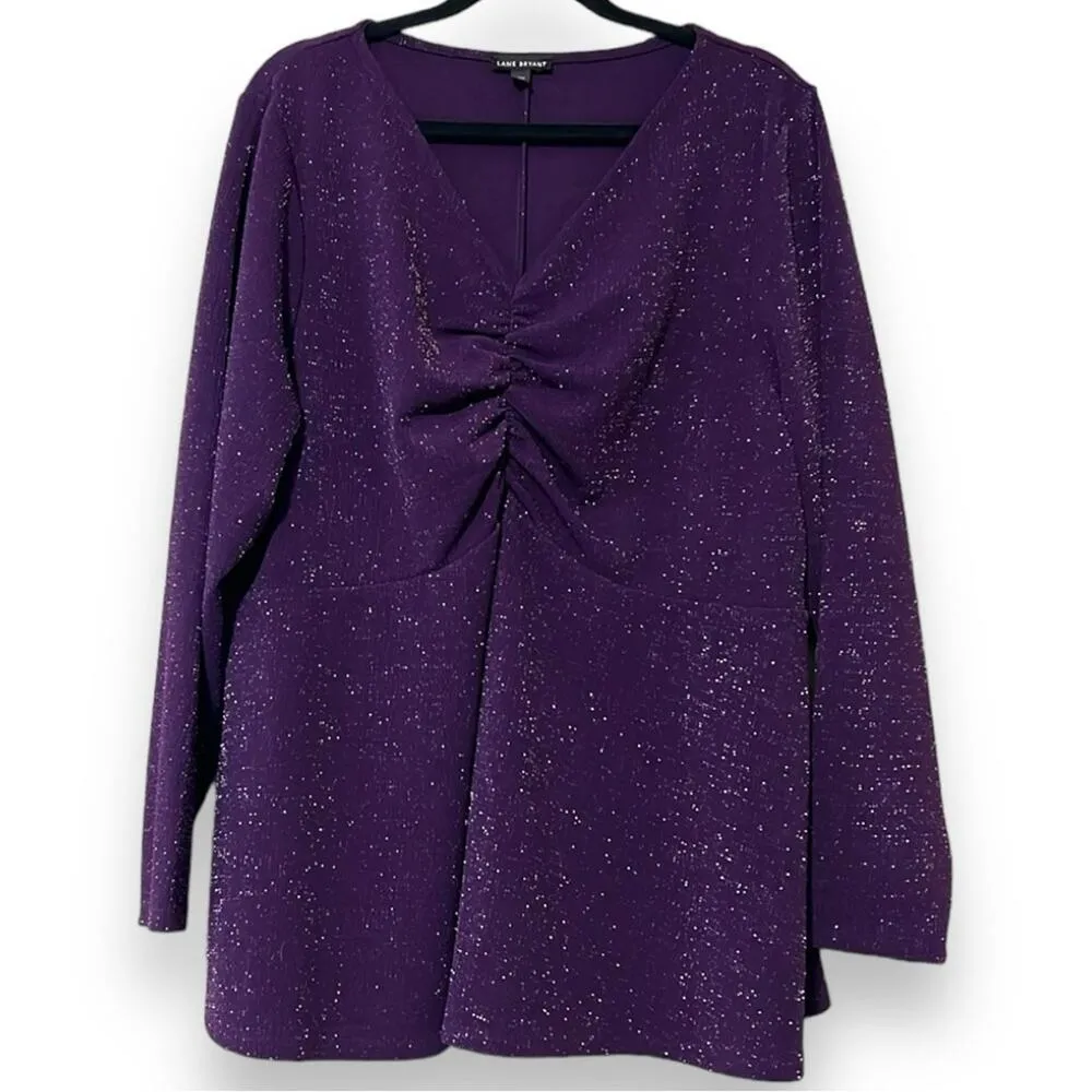 LANE BRYANT size 22/24 babydoll sparkle knit top jacquard fit v neck long sleeve - Image 9