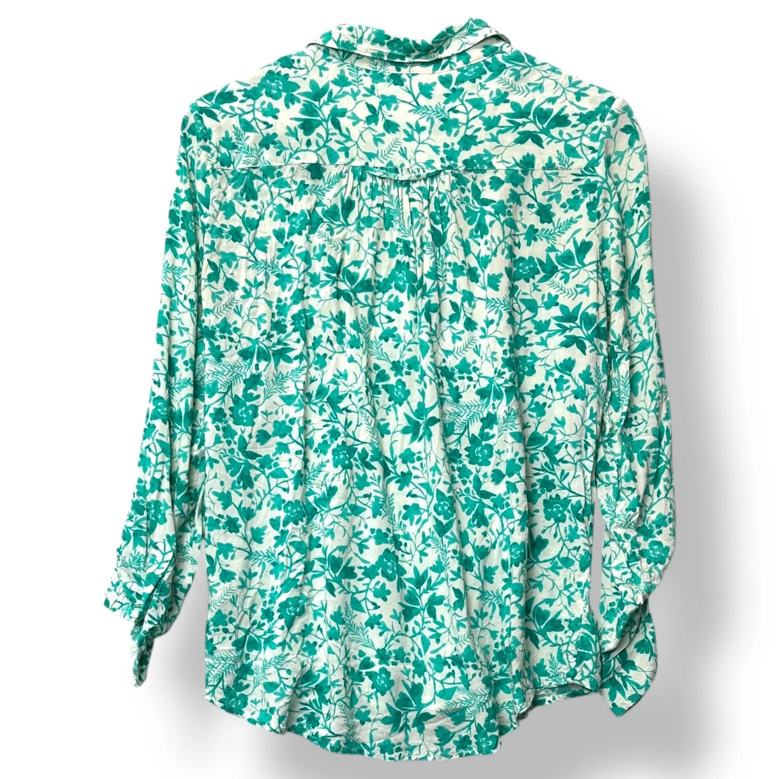 Maeve Anthropologie Green Floral Print Button Up Shirt Womens S Boho Cottagecore - Image 3
