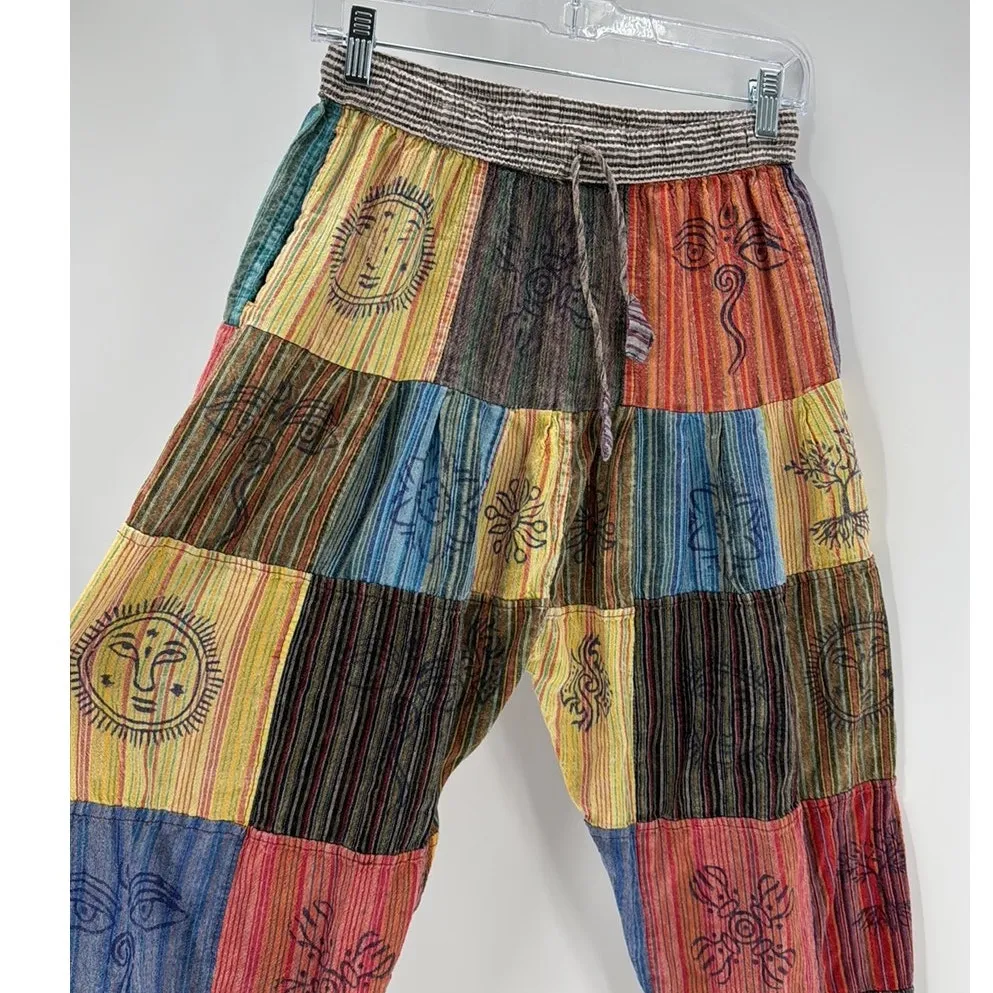 Rising International Cotton Patch Block harem drop crotch celestial pant size s - Image 4