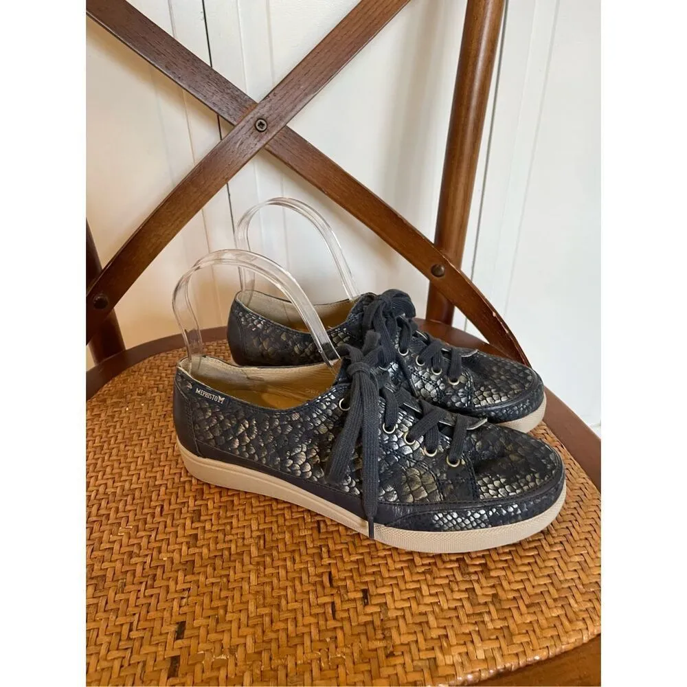 Mephisto blue runoff snakeskin leather sneakers size 6 Blue - Image 3