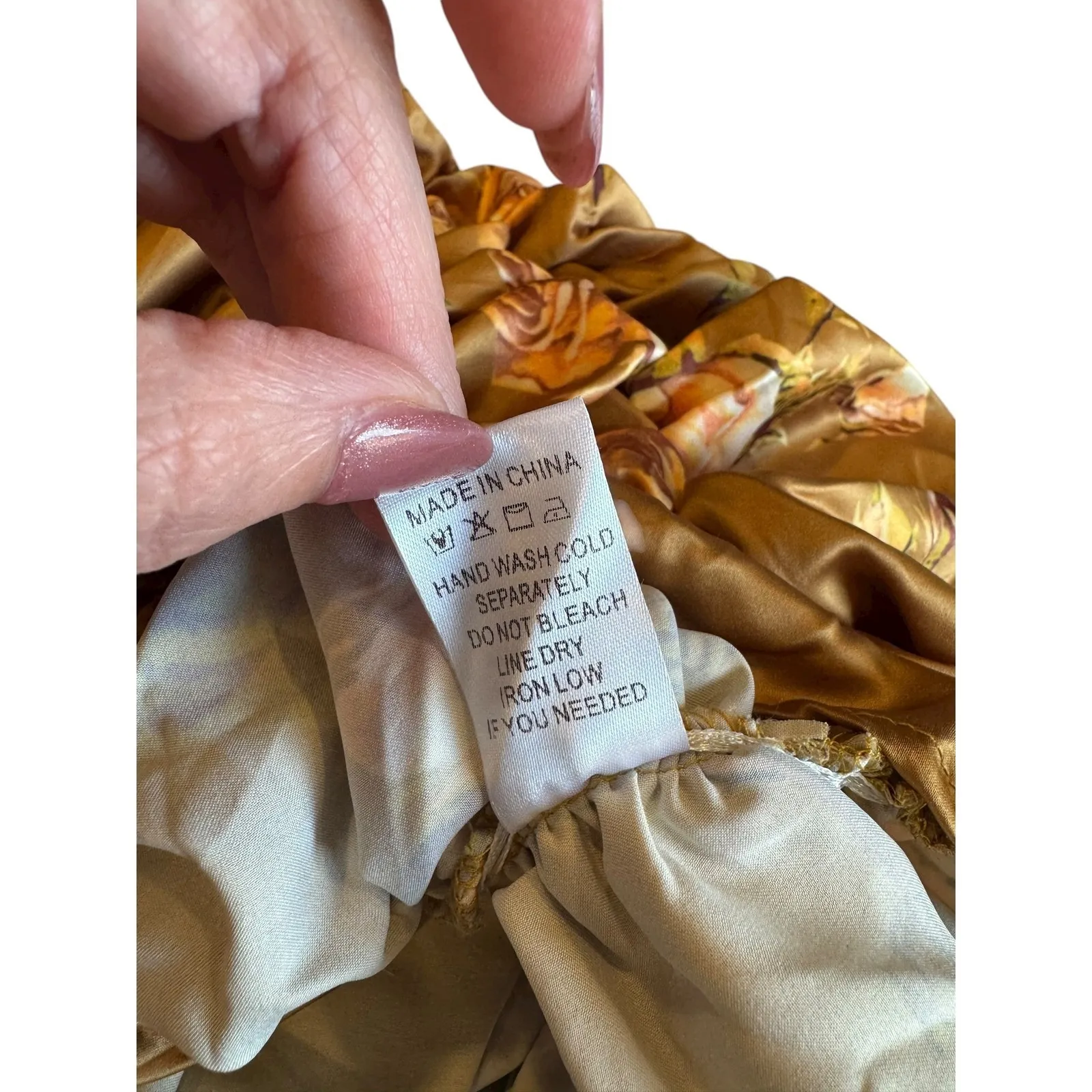 A Peuch Ruched Puff Sleeve Mock Neck‎ Floral Print Mini Dress Brown M Size M - Image 12